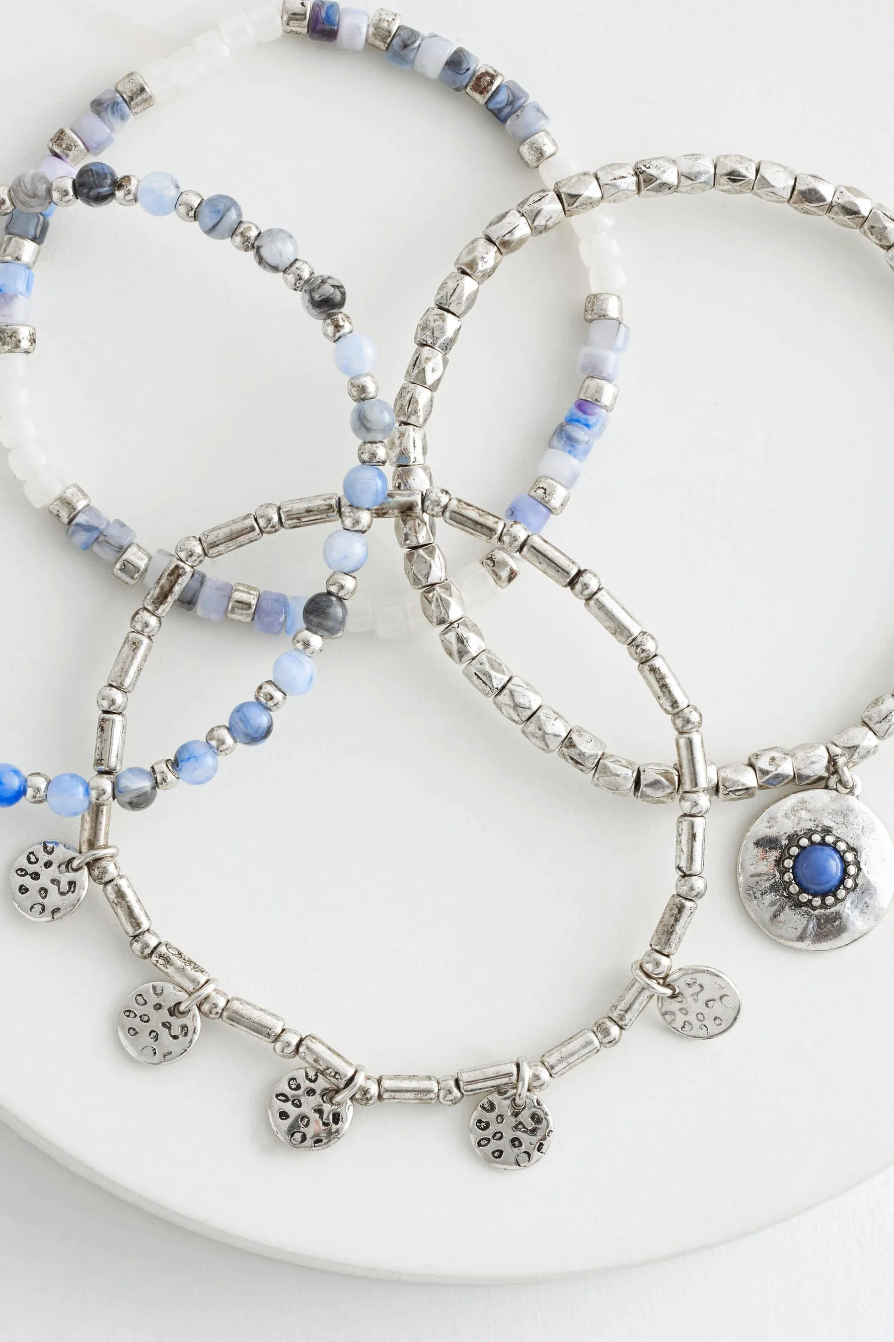 Blu  - Confezione bracciale boho con metalli riciclati Argento