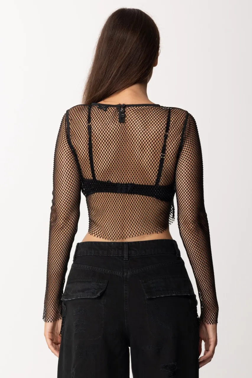 Maglia crop in rete Nero
