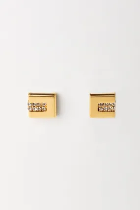 Orecchini C a cubo con strass Oro Giallo